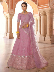Pink Art Silk Designer Lehenga Choli - Inddus.com