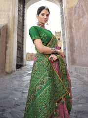 pink Banarasi Silk Festive Wear Saree - Inddus.com