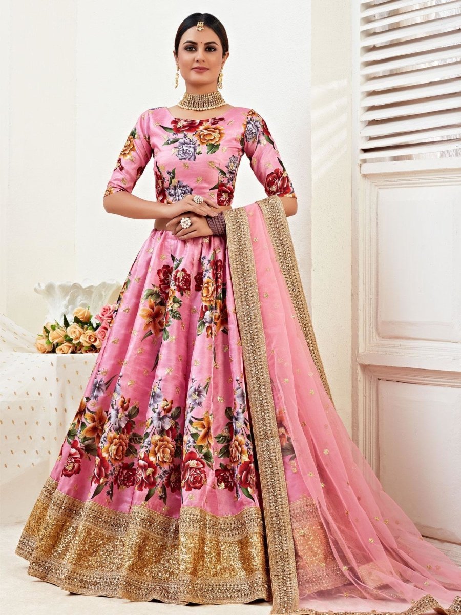 Pink Banglori Silk Digital Printed Lehenga Choli - inddus-us