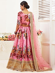 Pink Banglori Silk Digital Printed Lehenga Choli - inddus-us
