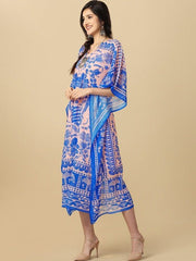 Pink & Blue Tropical Printed Kaftan Kurta - Inddus.com