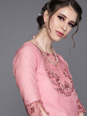 Pink Chanderi Cotton Printed Straight Cut Suit - inddus-us