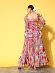 Pink Chiffon Maxi Dress - Inddus.com