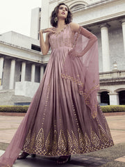 Pink Chinon Partywear Anarkali Suit - Inddus.com