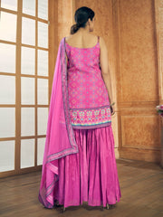 Pink Chinon Silk Designer Sharara Suit - Inddus.com