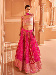 Pink Chinon Silk Embroidered Lehenga Choli - Inddus.com
