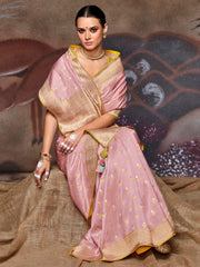 Pink Dola Silk Embroidery Saree - Inddus.com