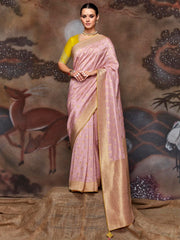 Pink Dola Silk Embroidery Saree - Inddus.com