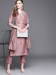 Pink Embroidered Kurta with Pants and Dupatta - Inddus.com