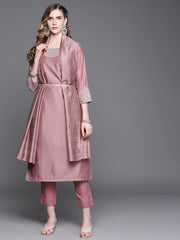 Pink Embroidered Kurta with Pants and Dupatta - Inddus.com
