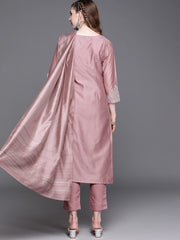 Pink Embroidered Kurta with Pants and Dupatta - Inddus.com