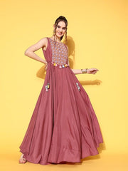 Pink Embroidered Maxi Dress With Tie-ups - Inddus.com
