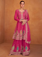 Pink Embroidered Partywear Palazzo-Suit - Inddus.com