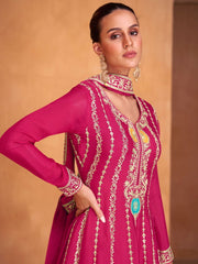Pink Embroidered Partywear Palazzo-Suit - Inddus.com