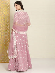 Pink Embroidered Semi-Stitched Lehenga & Unstitched Blouse With Dupatta - Inddus.com