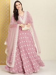 Pink Embroidered Semi-Stitched Lehenga & Unstitched Blouse With Dupatta - Inddus.com