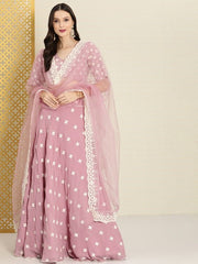 Pink Embroidered Semi-Stitched Lehenga & Unstitched Blouse With Dupatta - Inddus.com
