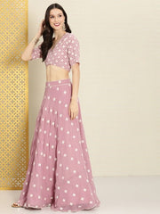 Pink Embroidered Semi-Stitched Lehenga & Unstitched Blouse With Dupatta - Inddus.com