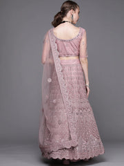 Pink Embroidered Semi-Stitched Lehenga with Unstitched Blouse & Dupatta - Inddus.com