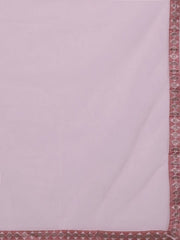 Pink Embroidered Sequined A-Line Chanderi Cotton Kurta with Trousers & Dupatta - Inddus.com