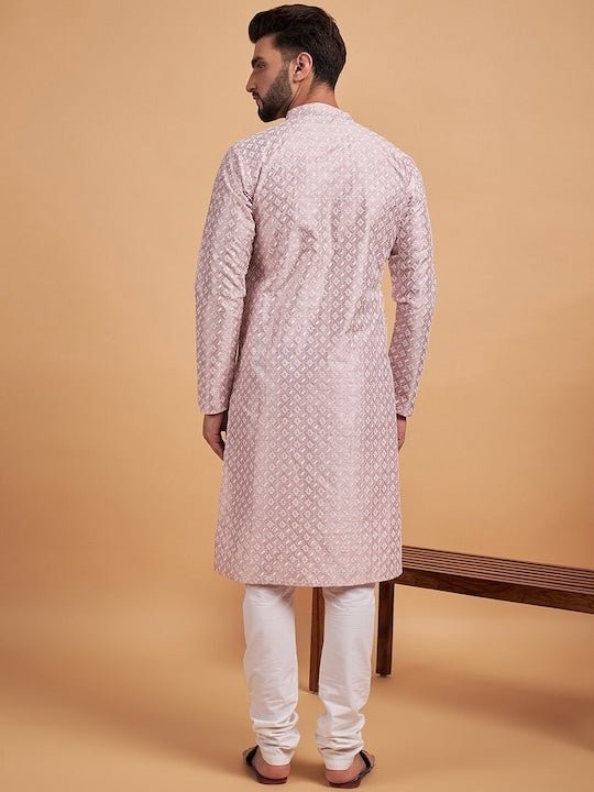 Pink Ethnic Motif Embroidered Chikankari Straight Kurta - Inddus.com