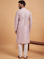 Pink Ethnic Motif Embroidered Chikankari Straight Kurta - Inddus.com