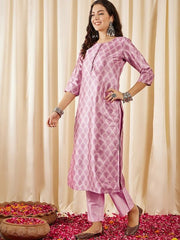 Pink Ethnic Motifs Printed Kurta with Trousers - Inddus.com