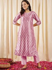 Pink Ethnic Motifs Printed Kurta with Trousers - Inddus.com