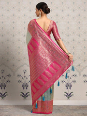 Pink Ethnic Motifs Zari Saree - Inddus.com