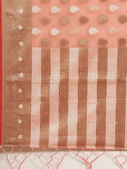 Pink Ethnic Motifs Zari Woven Organza Banarasi Saree - Inddus.com