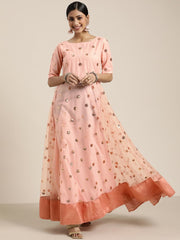 Pink Fit and Flared Sequined Embroidered Gown - Inddus.com