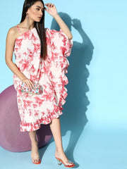 Pink Floral Printed Asymmetric Gown - Inddus.com