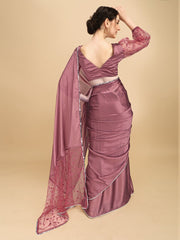 Pink Floral Sequinned Silk Blend Saree - Inddus.com