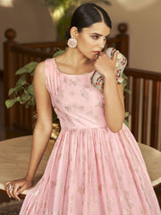 Pink Georgette Designer Gown - Inddus.com