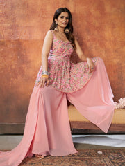 Pink Georgette Designer Sharara Suit - Inddus.com