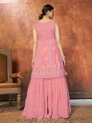 Pink Georgette Designer Sharara Suit - Inddus.com