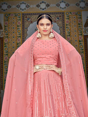 Pink Georgette Embroidered Lehenga Choli - Inddus.com