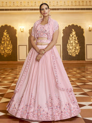 Pink Georgette Embroidered Lehenga Choli - Inddus.com