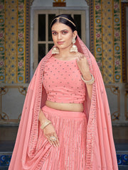 Pink Georgette Embroidered Lehenga Choli - Inddus.com