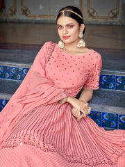 Pink Georgette Embroidered Lehenga Choli - Inddus.com