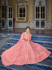 Pink Georgette Embroidered Lehenga Choli - Inddus.com