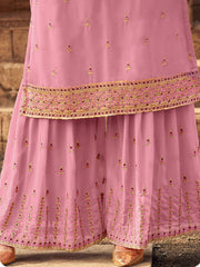 Pink Georgette Embroidered Partywear Palazzo Suit - Inddus.com