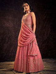 Pink Georgette Partywear Anarkali Suit - Inddus.com