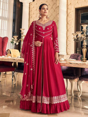 Pink Georgette Partywear High Slit Style Suit - Inddus.com