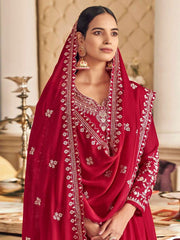 Pink Georgette Partywear High Slit Style Suit - Inddus.com
