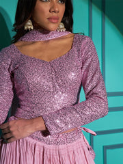 Pink Georgette Partywear Lehenga Choli - Inddus.com