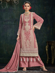 Pink Georgette Partywear Palazzo-Suit - Inddus.com