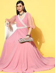 Pink Georgette Partywear Self Design Dresses - Inddus.com