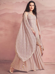 Pink Georgette Partywear Sharara-Style-Suit - Inddus.com