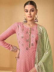 Pink Georgette Partywear Sharara Style Suit - Inddus.com